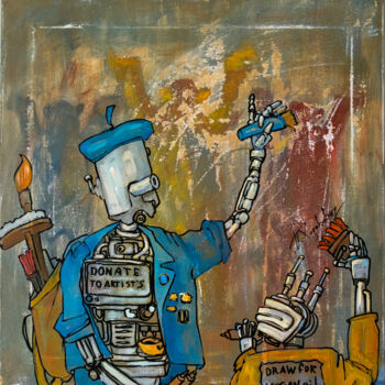 Painting titled "Artists" by Tot_chuvak, Original Artwork, Oil Mounted on Wood Stretcher frame