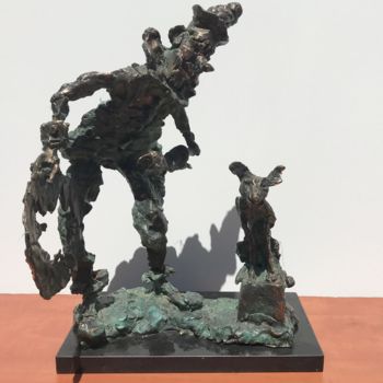 Sculpture titled "Clown with dog" by Erno Toth, Original Artwork, Bronze
