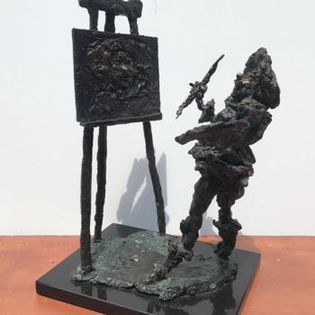 Sculpture titled "Rembrandt paints a…" by Erno Toth, Original Artwork, Bronze