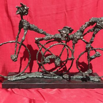 Sculpture titled "Crazy cyclists 2." by Erno Toth, Original Artwork, Bronze