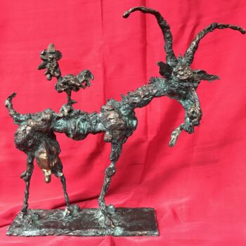 Sculpture titled "Goat with bird" by Erno Toth, Original Artwork, Bronze
