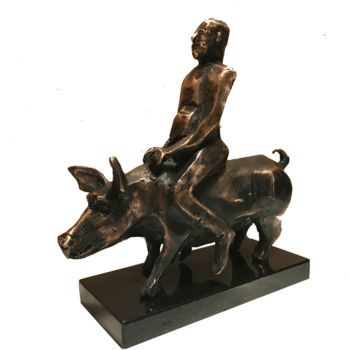 Sculpture titled "Fortune pig 2." by Kristof Toth, Original Artwork, Bronze