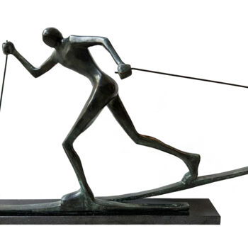 Sculpture titled "Cross-country skier" by Kristof Toth, Original Artwork, Bronze