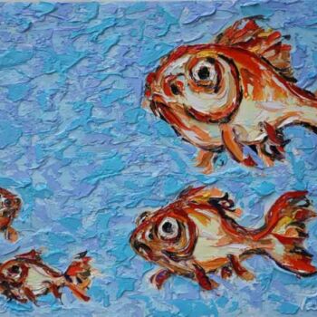 Painting titled "peces en el cielo ,…" by Totom, Antonio Garcia Calvente (1957-2015), Original Artwork, Oil