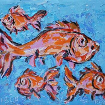 Pintura intitulada "peces en el cielo d…" por Totom, Antonio Garcia Calvente (1957-2015), Obras de arte originais, Óleo
