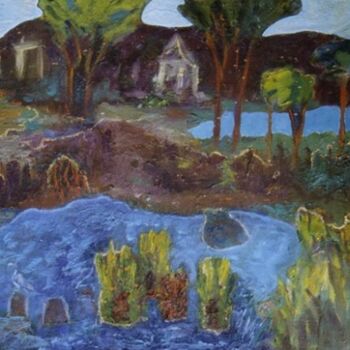 Painting titled "PAYSAGE NOCTURNE" by Toufik Sounni, Original Artwork, Oil