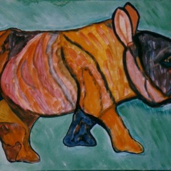 Pintura intitulada "Rhino -1" por Toufik Sounni, Obras de arte originais, Óleo