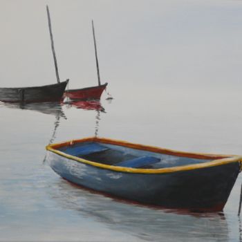 Painting titled "3 barques" by Serge Toulgoat, Original Artwork, Acrylic Mounted on Wood Stretcher frame