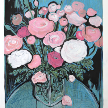 Pintura intitulada "Grandes pivoines da…" por Toumire, Obras de arte originais, Acrílico