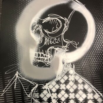 Картина под названием "TÊTE DE MORT 1" - Toumire, Подлинное произведение искусства, Акрил Установлен на Другая жесткая панель
