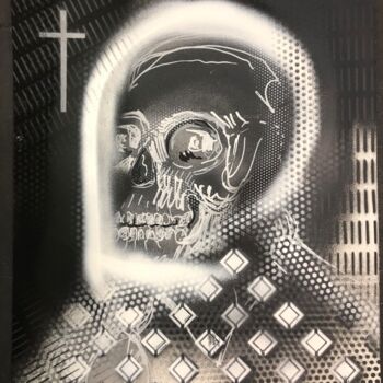 Painting titled "Tête de mort 2" by Toumire, Original Artwork, Spray paint