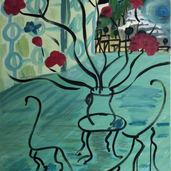 Peinture intitulée "Le vase sur la fenê…" par Hussein Toure, Œuvre d'art originale, Acrylique