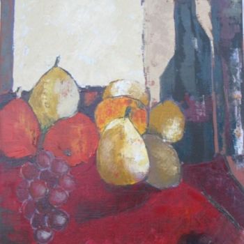 Painting titled "Poire et raisins" by Jean Toussaint, Original Artwork