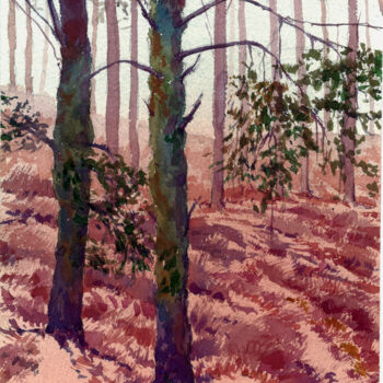 Pintura intitulada "No bosque antigo" por Tozé Baião, Obras de arte originais, Aquarela