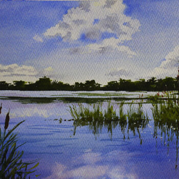 Peinture intitulée "O lago" par Tozé Baião, Œuvre d'art originale, Aquarelle