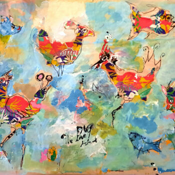 Painting titled "Happy Bird - Tablec…" by Paul Morris Traarbach, Original Artwork, Acrylic