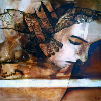 Картина под названием "woman and falcon" - Cesar Aguilar (Raçe), Подлинное произведение искусства, Акрил