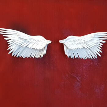 Painting titled "Red Wings on the wh…" by Cesar Aguilar (Raçe), Original Artwork, Acrylic Mounted on Wood Stretcher frame