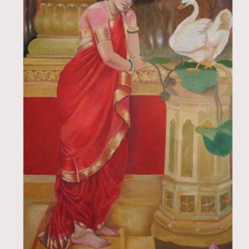 Malerei mit dem Titel "Hamsa Damayanti ( r…" von Pramod Kumar, Original-Kunstwerk