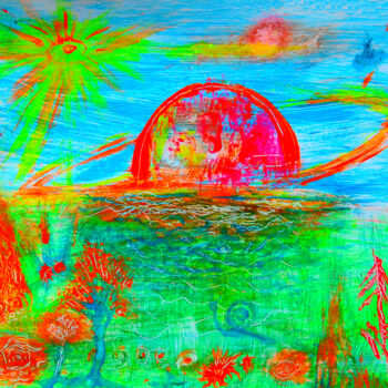 Peinture intitulée "Saturn Fire" par Trayan Galactic, Œuvre d'art originale, Aquarelle