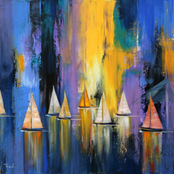 Peinture intitulée "Sunset in the ocean…" par Trayko Popov, Œuvre d'art originale, Acrylique Monté sur Châssis en bois
