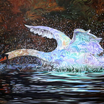Malarstwo zatytułowany „Swan | Flight | Wak…” autorstwa Trayko Popov, Oryginalna praca, Akryl