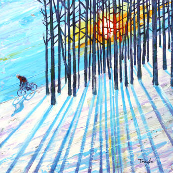 Schilderij getiteld "Mountain Biking | C…" door Trayko Popov, Origineel Kunstwerk, Acryl Gemonteerd op Frame voor houten bra…