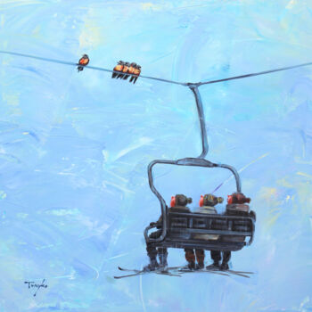 Painting titled "Ski Vacation. Skiin…" by Trayko Popov, Original Artwork, Acrylic Mounted on Wood Stretcher frame