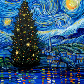 Malarstwo zatytułowany „Merry Christms” autorstwa Trayko Popov, Oryginalna praca, Akryl Zamontowany na Drewniana rama noszy