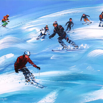 Painting titled "Skiing. Skiers. Win…" by Trayko Popov, Original Artwork, Acrylic Mounted on Wood Stretcher frame