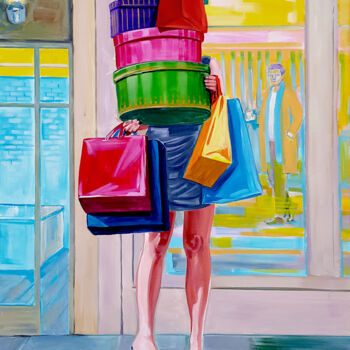 Peinture intitulée "Shopping" par Trayko Popov, Œuvre d'art originale, Acrylique Monté sur Châssis en bois
