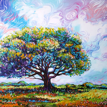 Painting titled "Summer Tree" by Trayko Popov, Original Artwork, Acrylic Mounted on Wood Stretcher frame