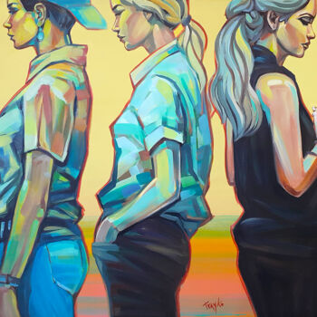 Painting titled "Three Girls" by Trayko Popov, Original Artwork, Acrylic Mounted on Wood Stretcher frame