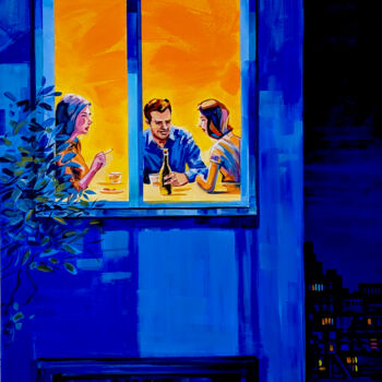 Painting titled "Late Night Conversa…" by Trayko Popov, Original Artwork, Acrylic Mounted on Wood Stretcher frame