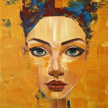 Painting titled "Her Blue Eyes" by Trayko Popov, Original Artwork, Acrylic Mounted on Wood Stretcher frame