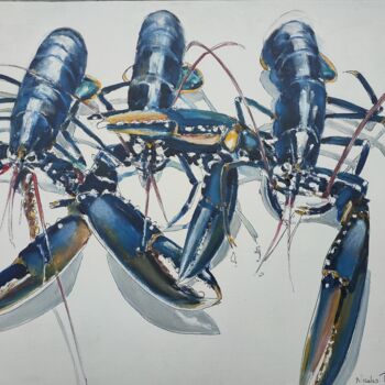 Painting titled "Composition Homards" by Nicolas Tréanton, Original Artwork, Oil