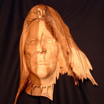 Escultura titulada "Chief Dull Knife" por David Tremaine, Obra de arte original, Madera Montado en Otro panel rígido