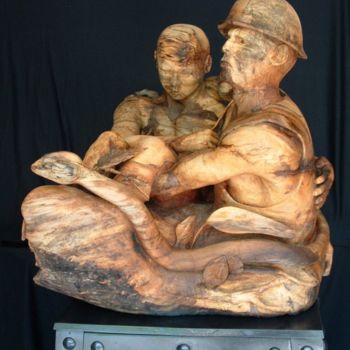 Sculptuur getiteld "They Believe In Us" door David Tremaine, Origineel Kunstwerk, Hout