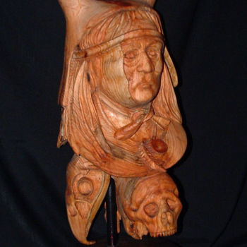 Skulptur mit dem Titel "Bull Chief" von David Tremaine, Original-Kunstwerk, Holz
