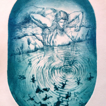 Impressões e gravuras intitulada "Narcisse aux grenou…" por Mélissa Tresse, Obras de arte originais, Água forte