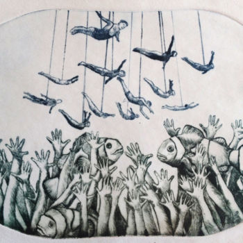 Gravures & estampes intitulée "un monde insoupçonné" par Mélissa Tresse, Œuvre d'art originale, Gravure