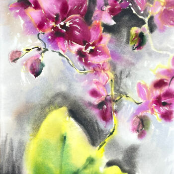 Картина под названием "Orchid V" - Iuliia Tretiakova, Подлинное произведение искусства, Акварель