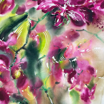 Картина под названием "Orchid IV" - Iuliia Tretiakova, Подлинное произведение искусства, Акварель