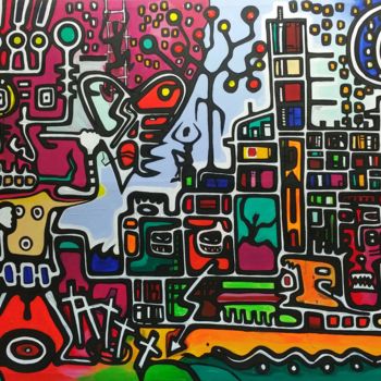 Painting titled "the city is the ene…" by Bjoern Treuter, Original Artwork, Acrylic