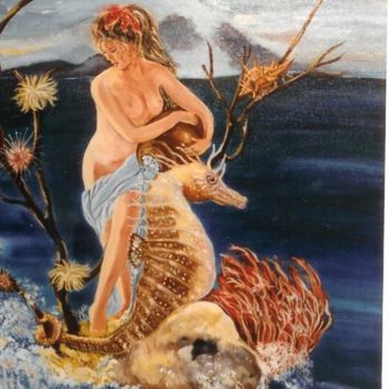 Schilderij getiteld "La Naïade" door Véronique Treuveur, Origineel Kunstwerk