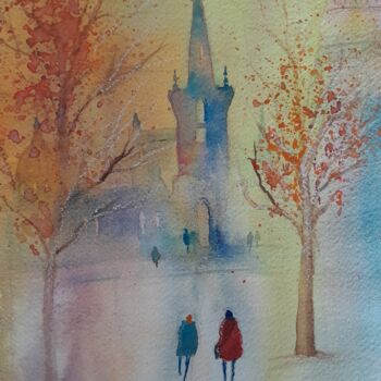 Картина под названием "Sunday strolling" - Trevor Partridge, Подлинное произведение искусства, Акварель