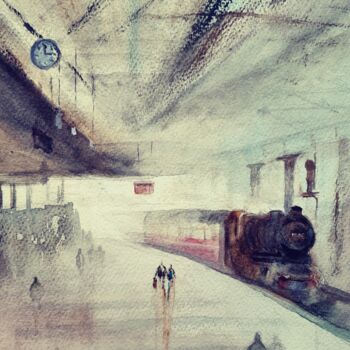 Painting titled "Sixties steam" by Trevor Partridge, Original Artwork, Watercolor