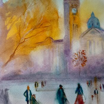 Painting titled "Summer in the city" by Trevor Partridge, Original Artwork, Watercolor