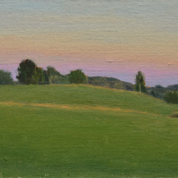 Картина под названием "Вечер в поле" - Алексей Кузьмин, Подлинное произведение искусства, Масло