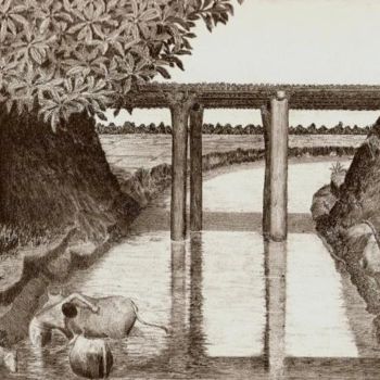 Drawing titled "Cow Bath. (Garu Bih…" by Tridib Dutta, Original Artwork